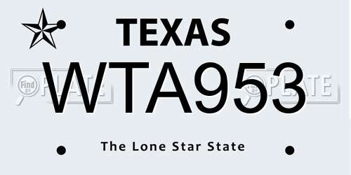 WTA953 Texas License Plate