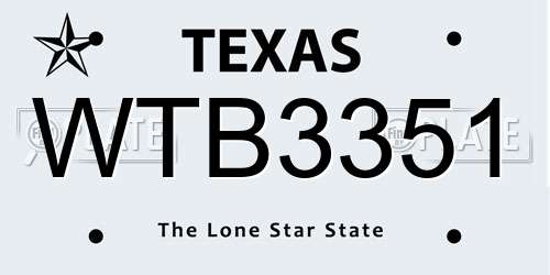 WTB3351 Texas License Plate