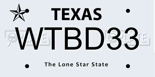WTBD33 Texas License Plate