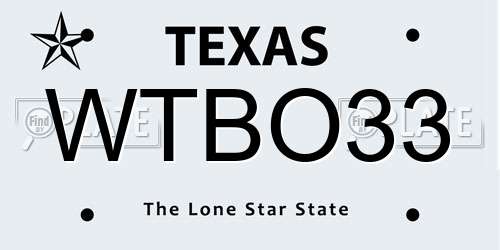 WTBO33 Texas License Plate