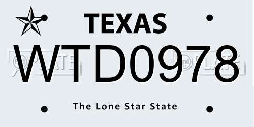 WTD0978 Texas License Plate