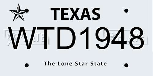 WTD1948 Texas License Plate