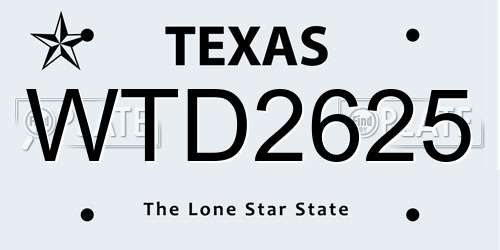 WTD2625 Texas License Plate