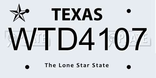 WTD4107 Texas License Plate