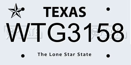 WTG3158 Texas License Plate