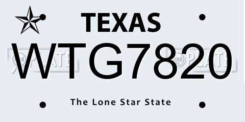 WTG7820 Texas License Plate
