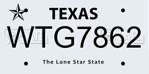 WTG7862 Texas License Plate