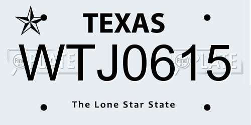 WTJ0615 Texas License Plate