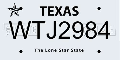 WTJ2984 Texas License Plate