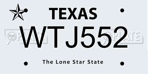 WTJ552 Texas License Plate