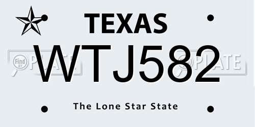 WTJ582 Texas License Plate