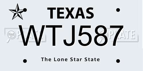 WTJ587 Texas License Plate