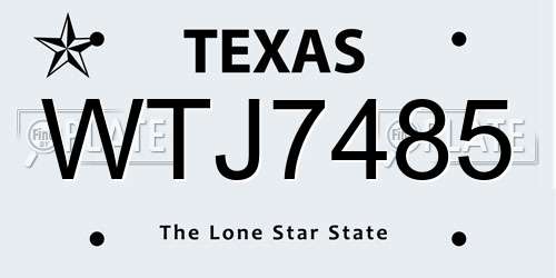WTJ7485 Texas License Plate
