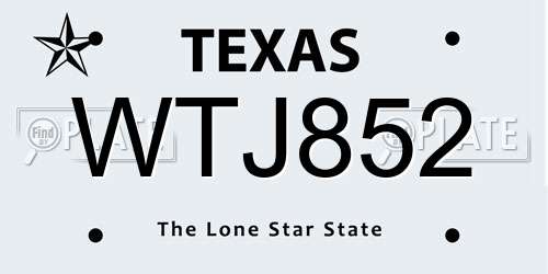 WTJ852 Texas License Plate