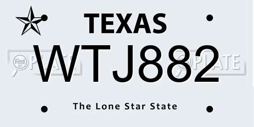 WTJ882 Texas License Plate