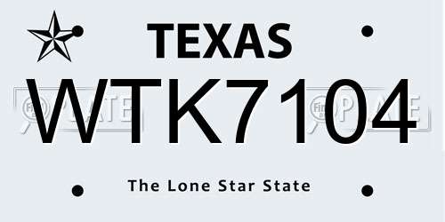 WTK7104 Texas License Plate