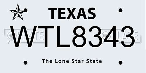 WTL8343 Texas License Plate