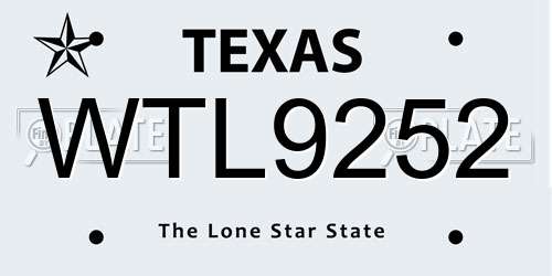 WTL9252 Texas License Plate