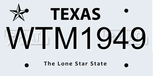 WTM1949 Texas License Plate