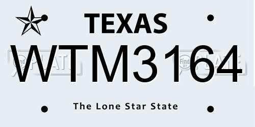 WTM3164 Texas License Plate