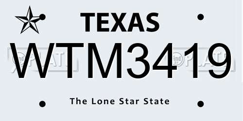 WTM3419 Texas License Plate