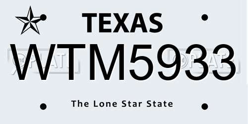 WTM5933 Texas License Plate