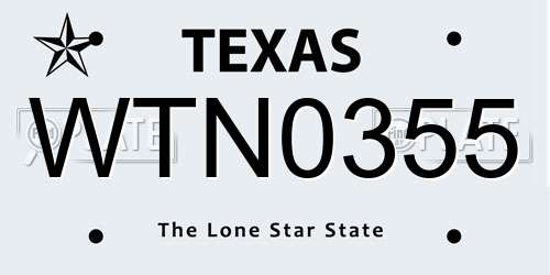 WTN0355 Texas License Plate