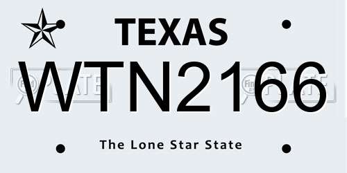 WTN2166 Texas License Plate