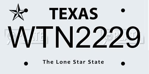 WTN2229 Texas License Plate