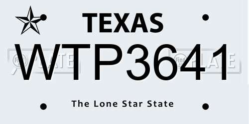 WTP3641 Texas License Plate