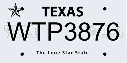 WTP3876 Texas License Plate