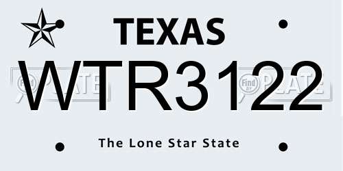 WTR3122 Texas License Plate