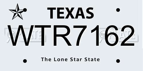 WTR7162 Texas License Plate
