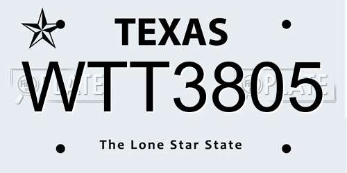 WTT3805 Texas License Plate