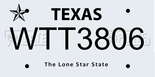 WTT3806 Texas License Plate