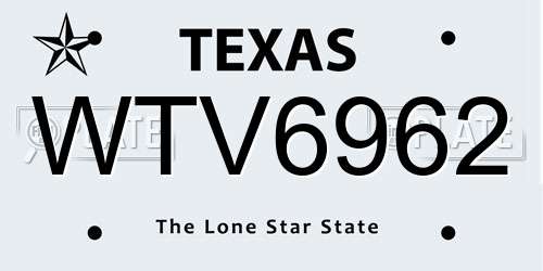 WTV6962 Texas License Plate