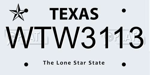 WTW3113 Texas License Plate