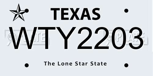 WTY2203 Texas License Plate