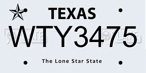 WTY3475 Texas License Plate