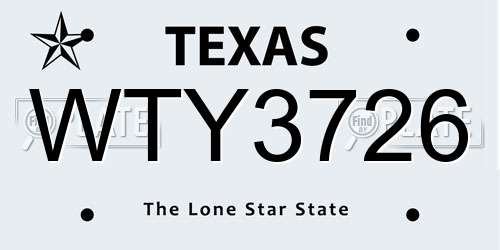 WTY3726 Texas License Plate