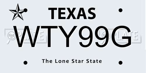 WTY99G Texas License Plate