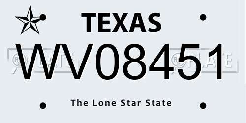 WV08451 Texas License Plate