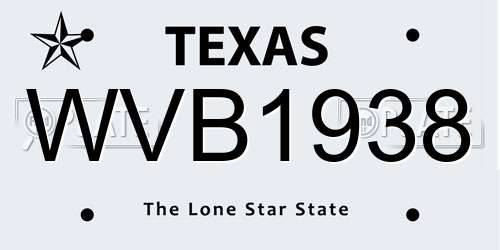 WVB1938 Texas License Plate