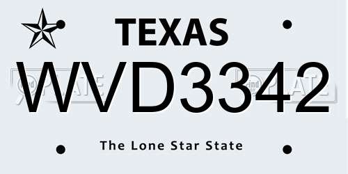 WVD3342 Texas License Plate