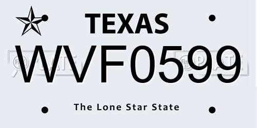 WVF0599 Texas License Plate
