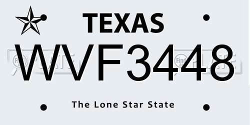 WVF3448 Texas License Plate
