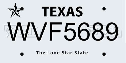 WVF5689 Texas License Plate