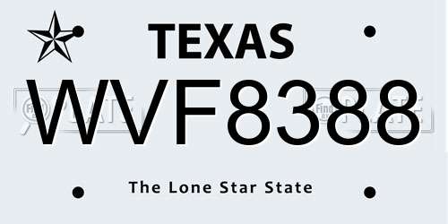 WVF8388 Texas License Plate