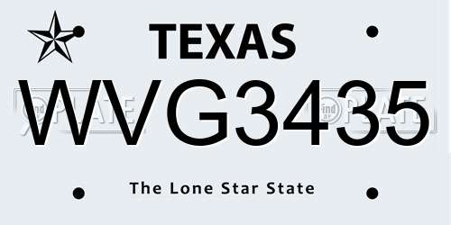 WVG3435 Texas License Plate