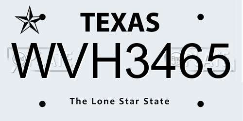 WVH3465 Texas License Plate